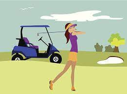 Girl golfing with cart