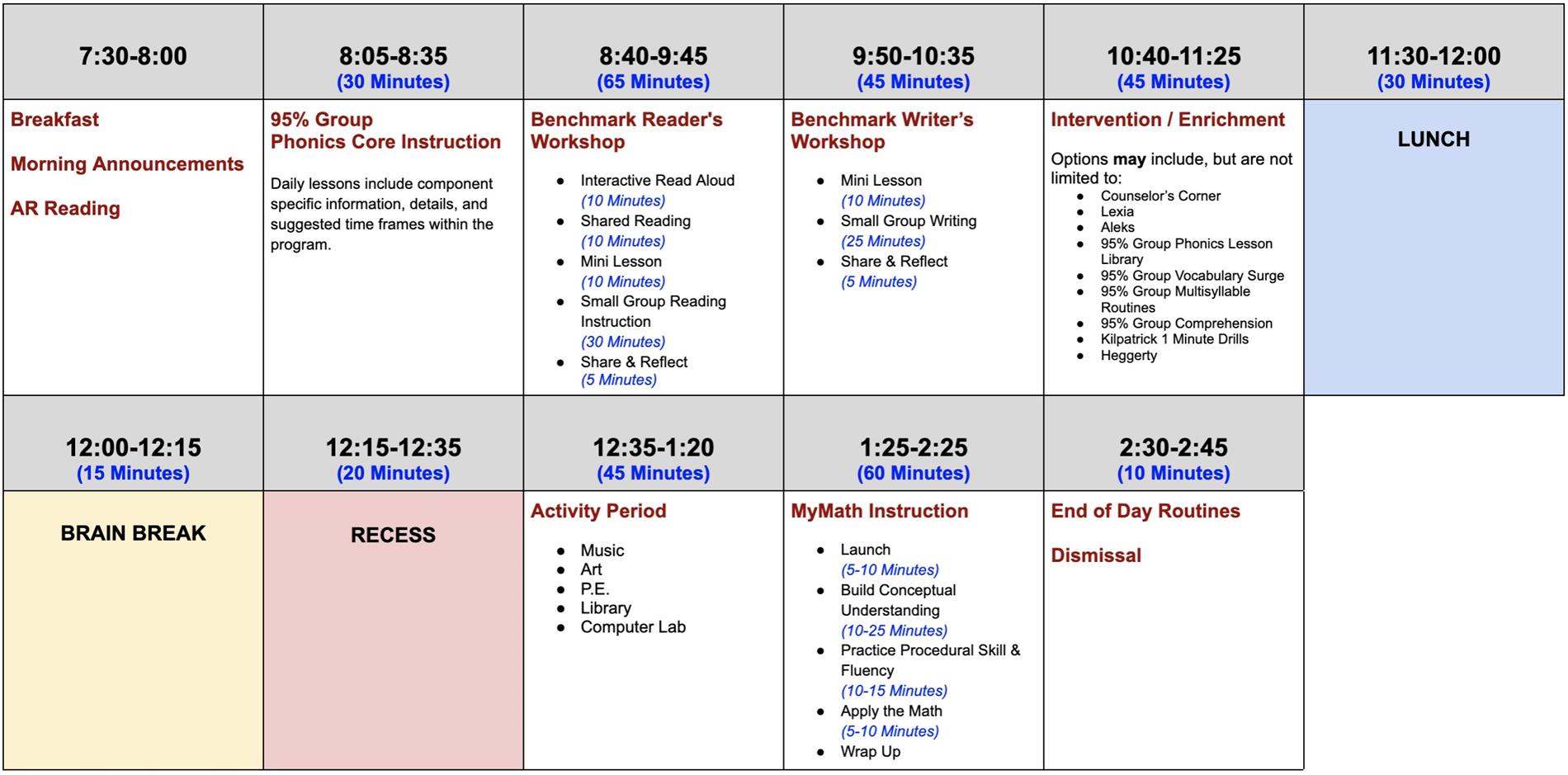 #Grade 3 RL Schedule