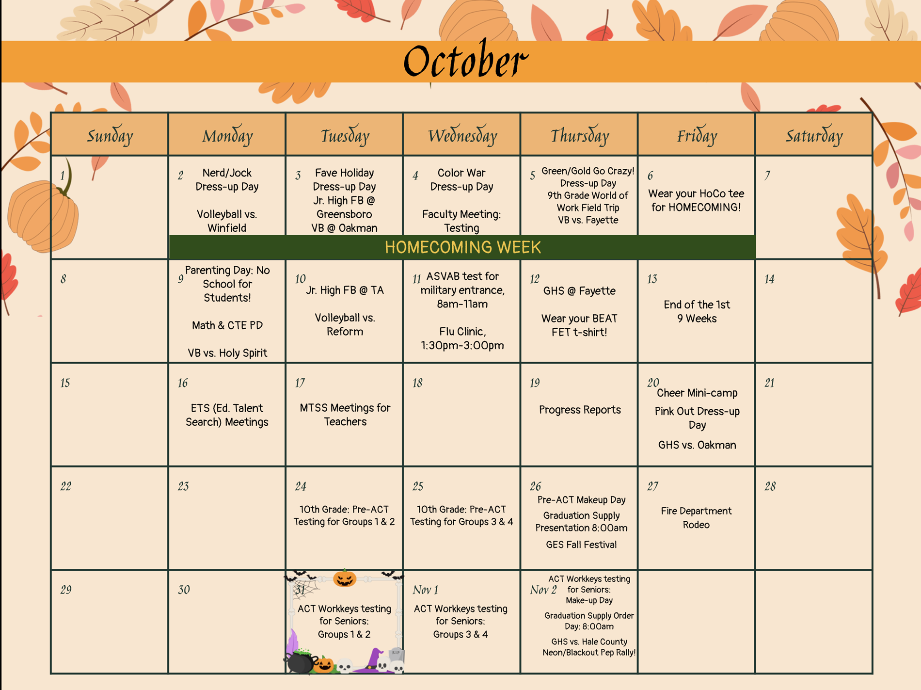 Oct Calendar