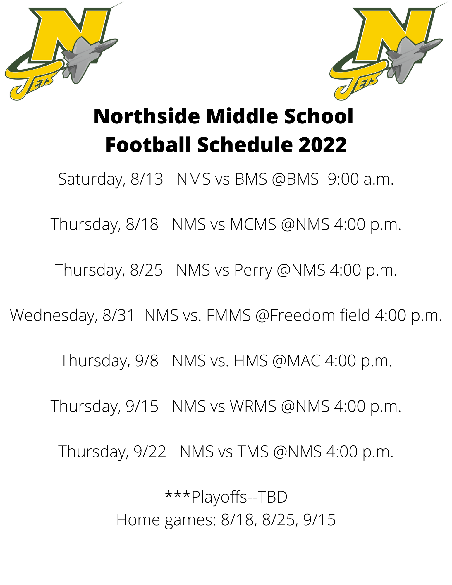 NMS Football schedule