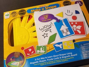 A fun way to learn about shapes using Magnetic Shapes, Puzzle Cards & Magnetic Board
