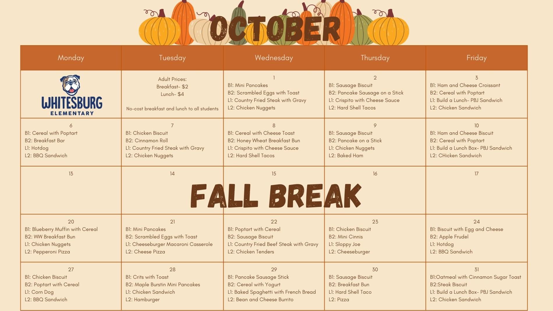 October Breakfast and Lunch Menu