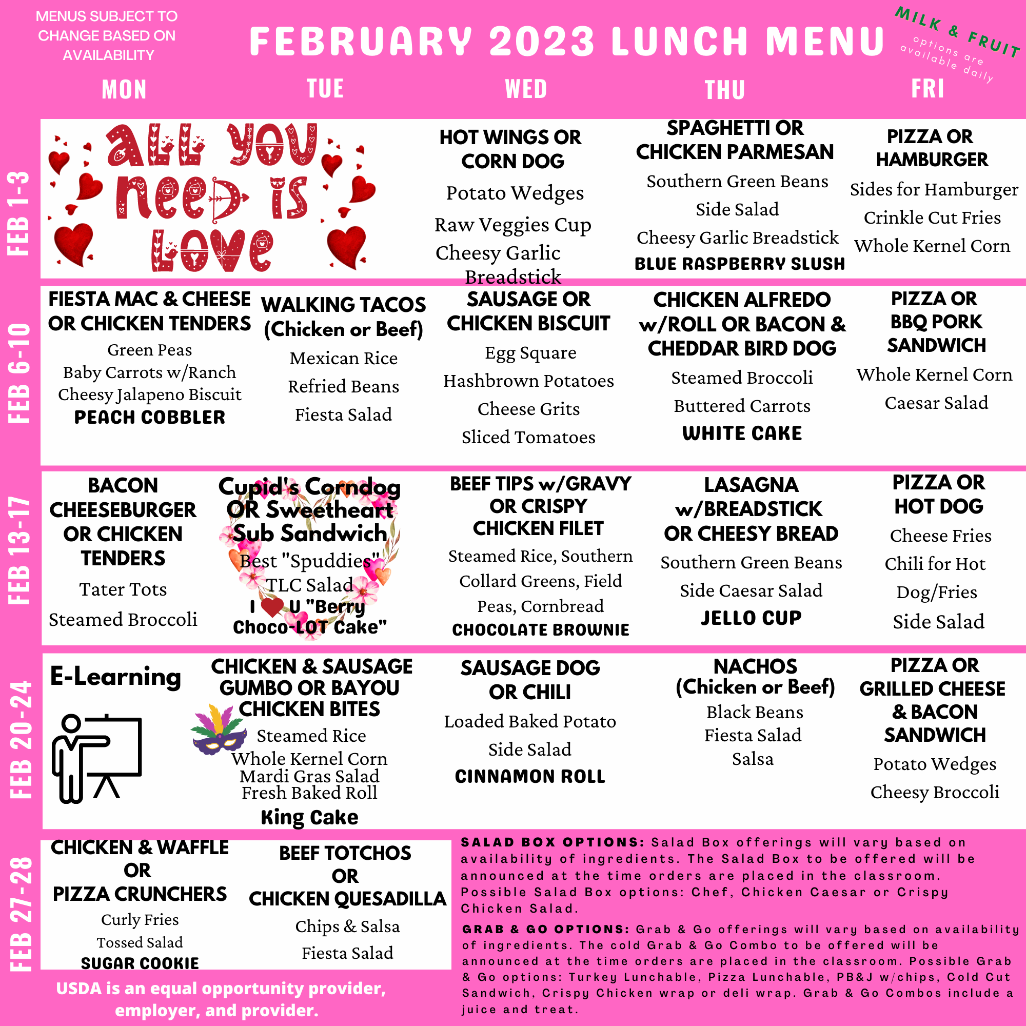 February 2023 Lunch Menu