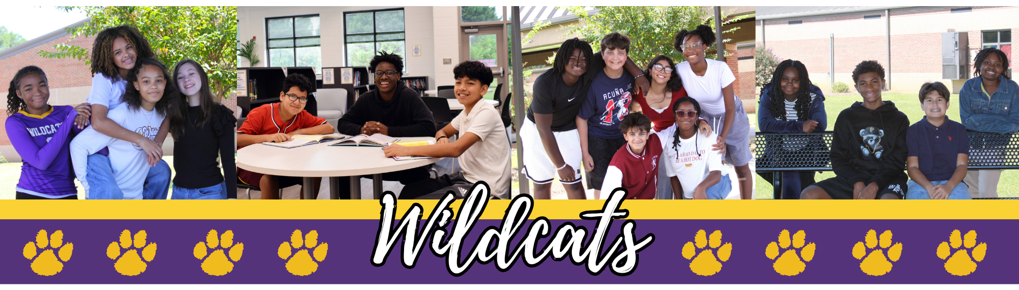 Collage of students with Wildcats letters and yellow pawprints