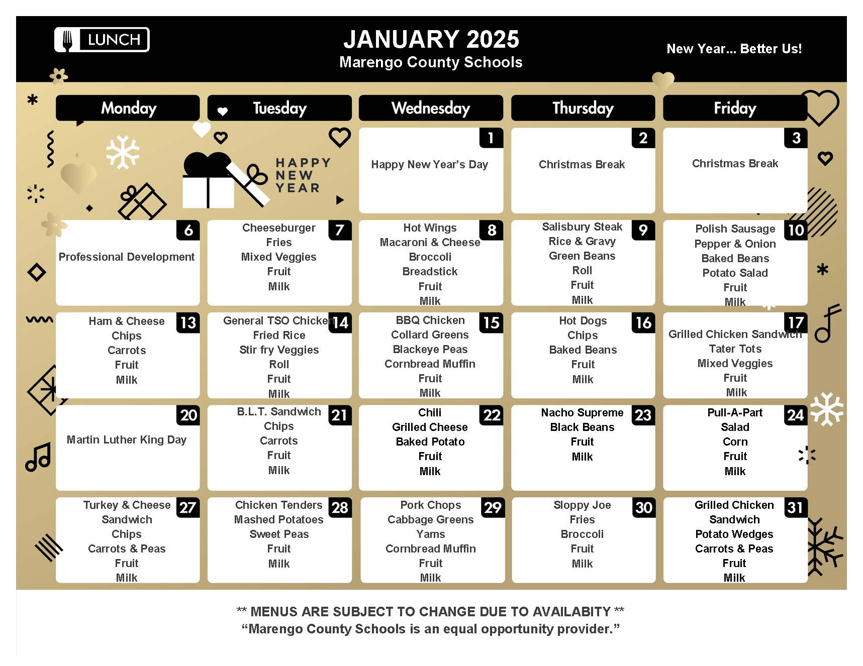 January25 Lunch menu