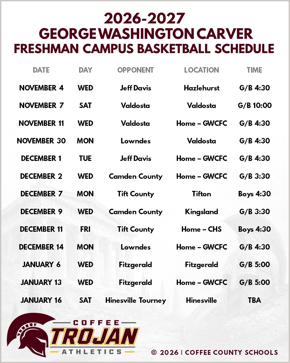2026-2027 GWCFC Basketball Schedule