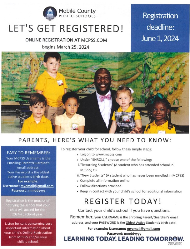 MCPSS registration is open, please register by June 1. Go to mcpss.com to register.
