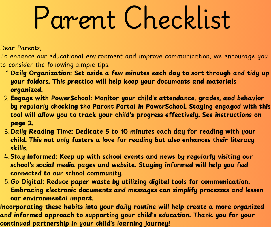 Parent checklist