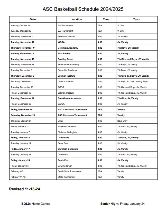 Basketball Schedule