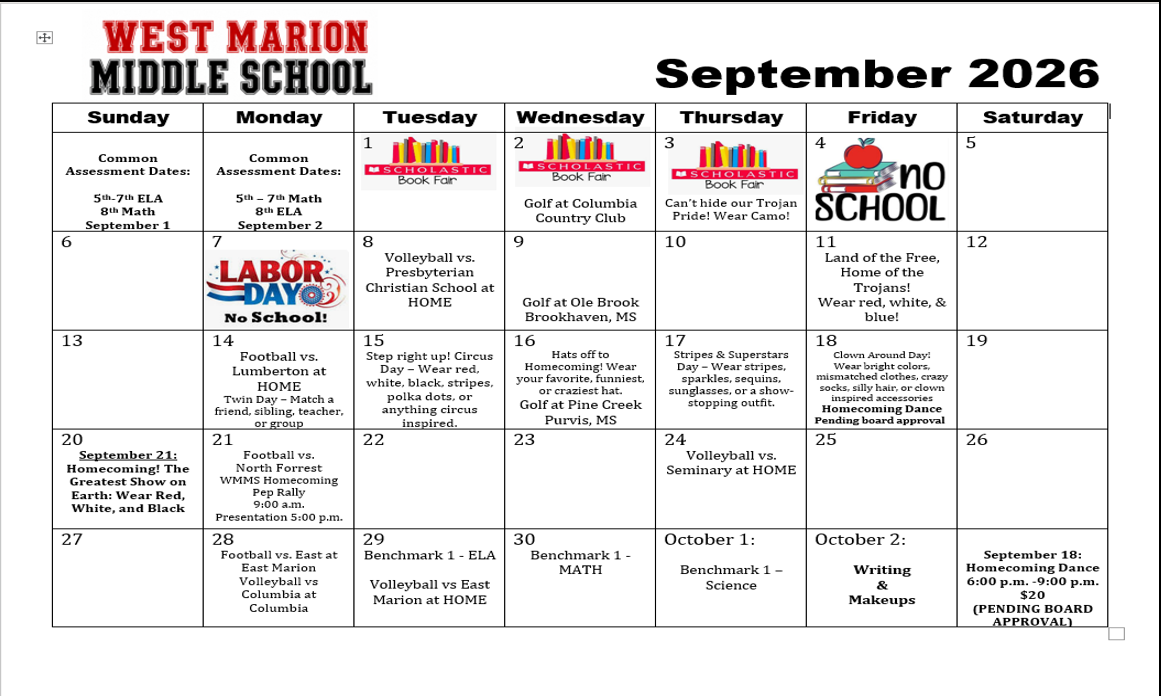 September calendar of events 