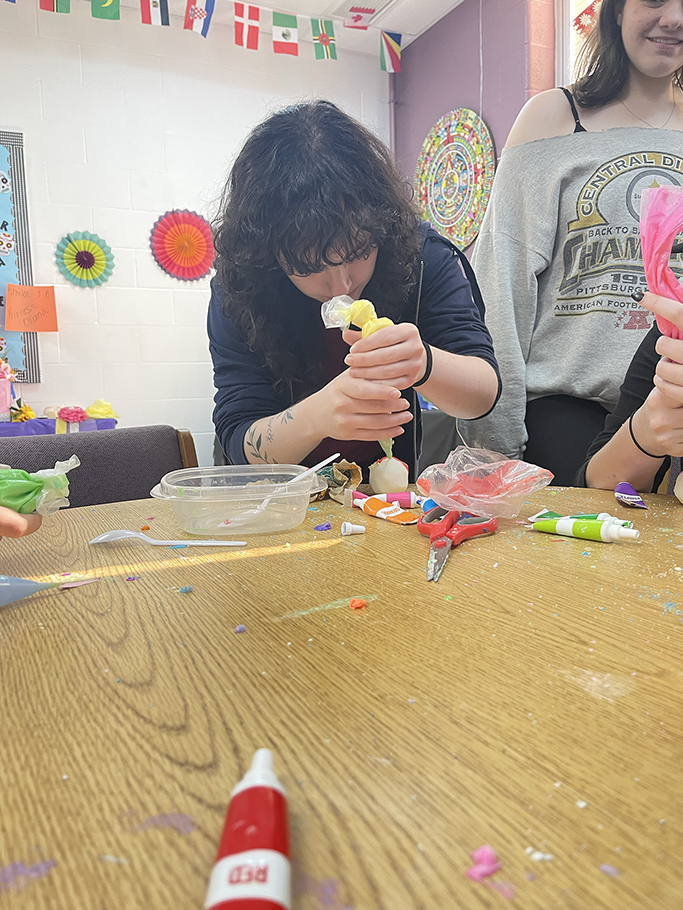 Students working on their altar