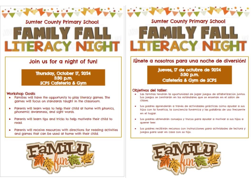 FAMILY FALL LITERACY NIGHT flyer