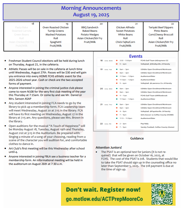 Announcement Sheet