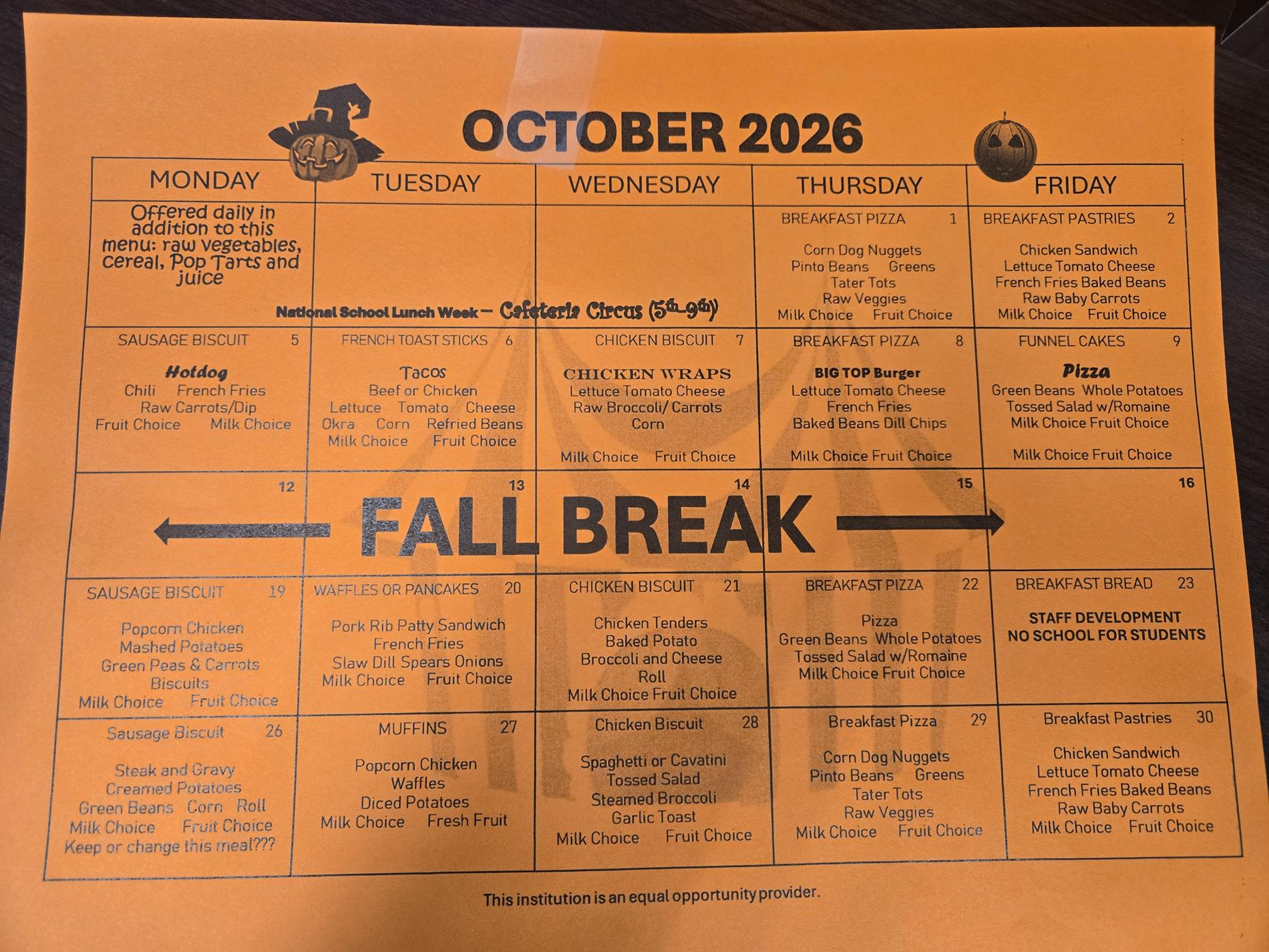 October Menu