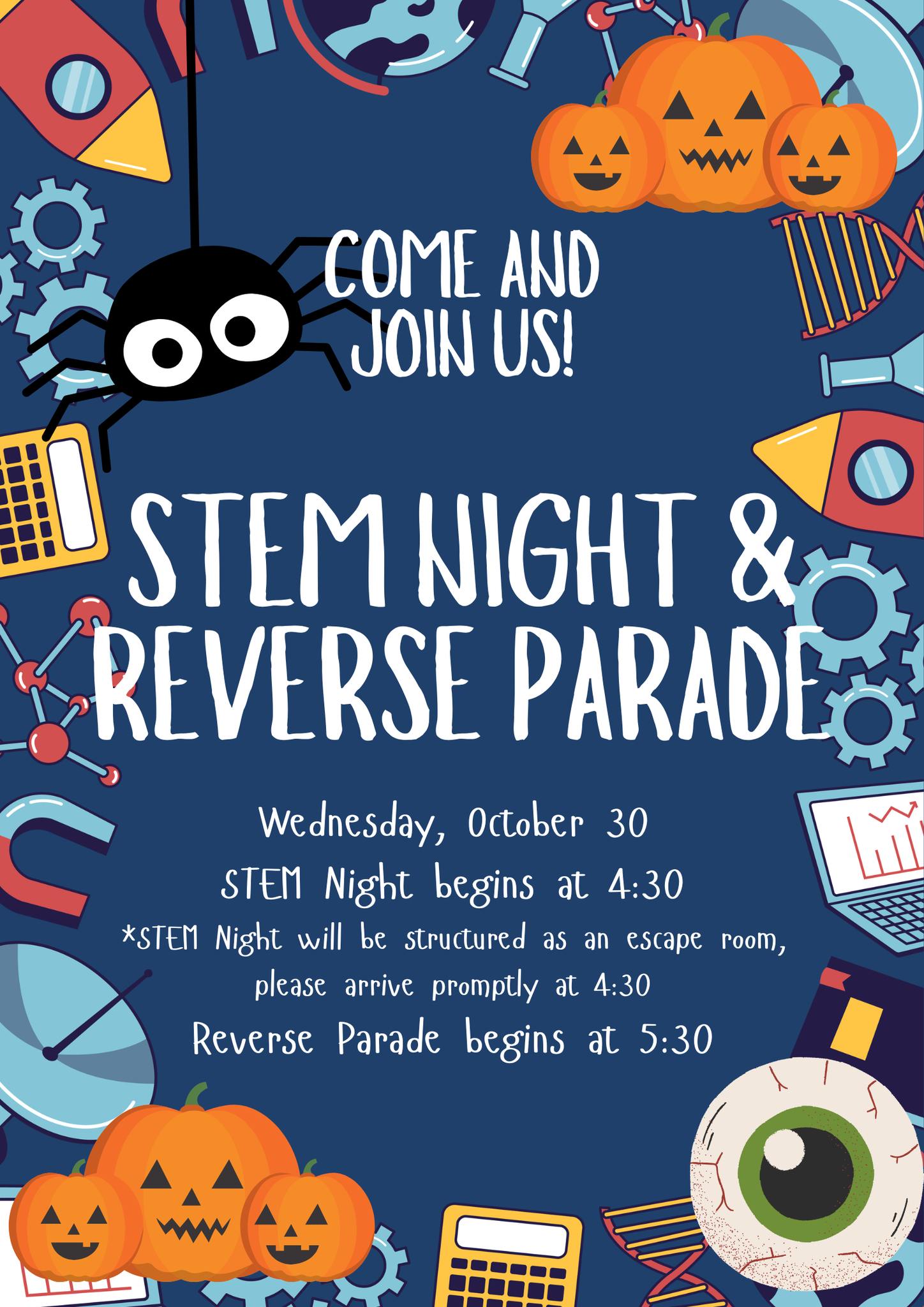 Halloween stem night and parade flyer