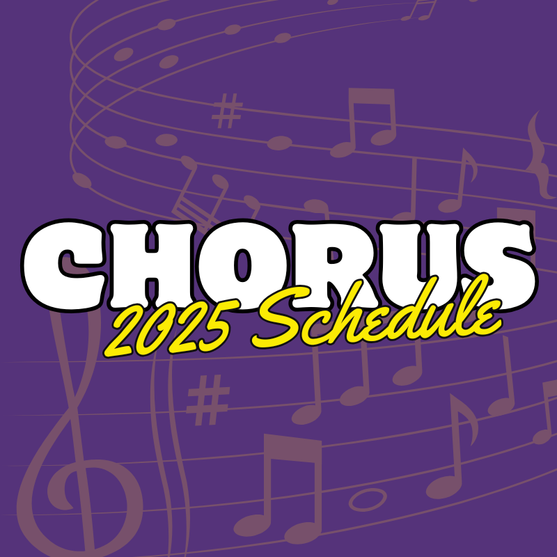 chorus 2025 schedule with music notes background