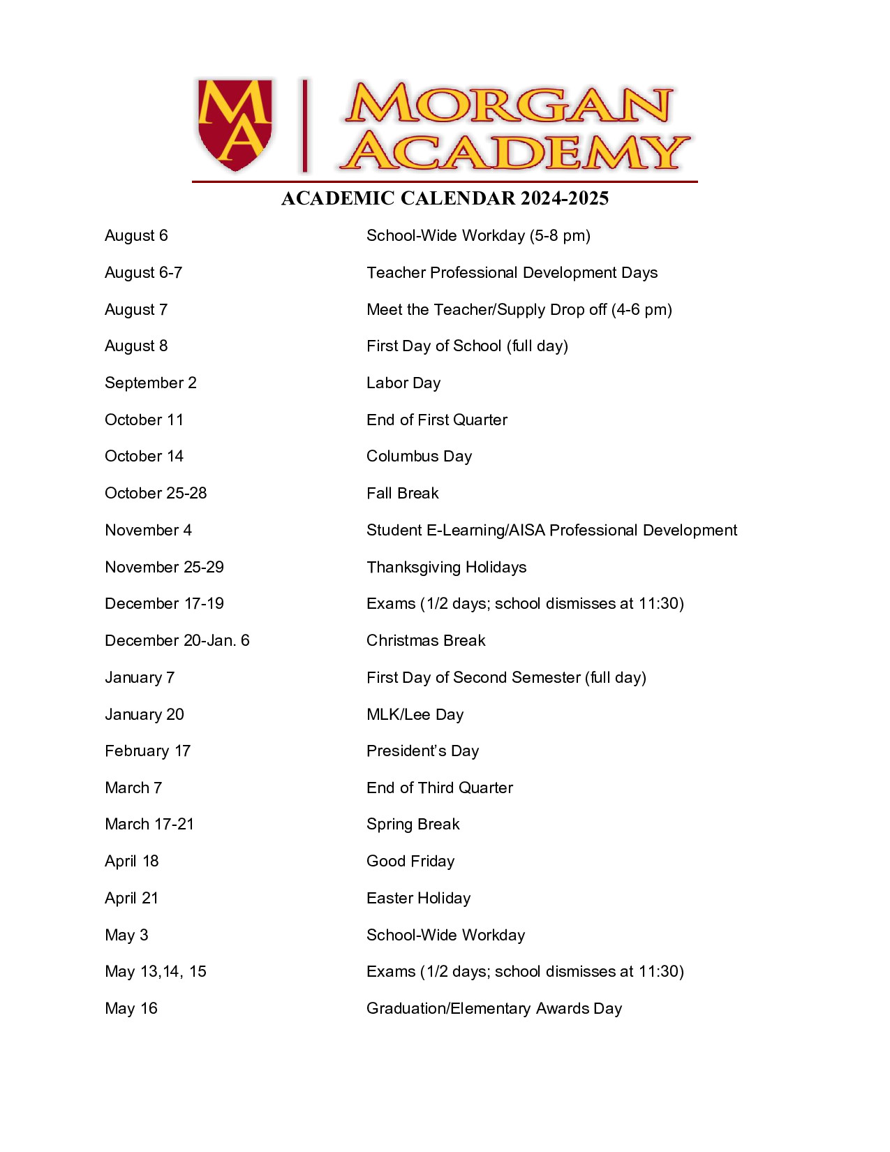 school calendar 24-25