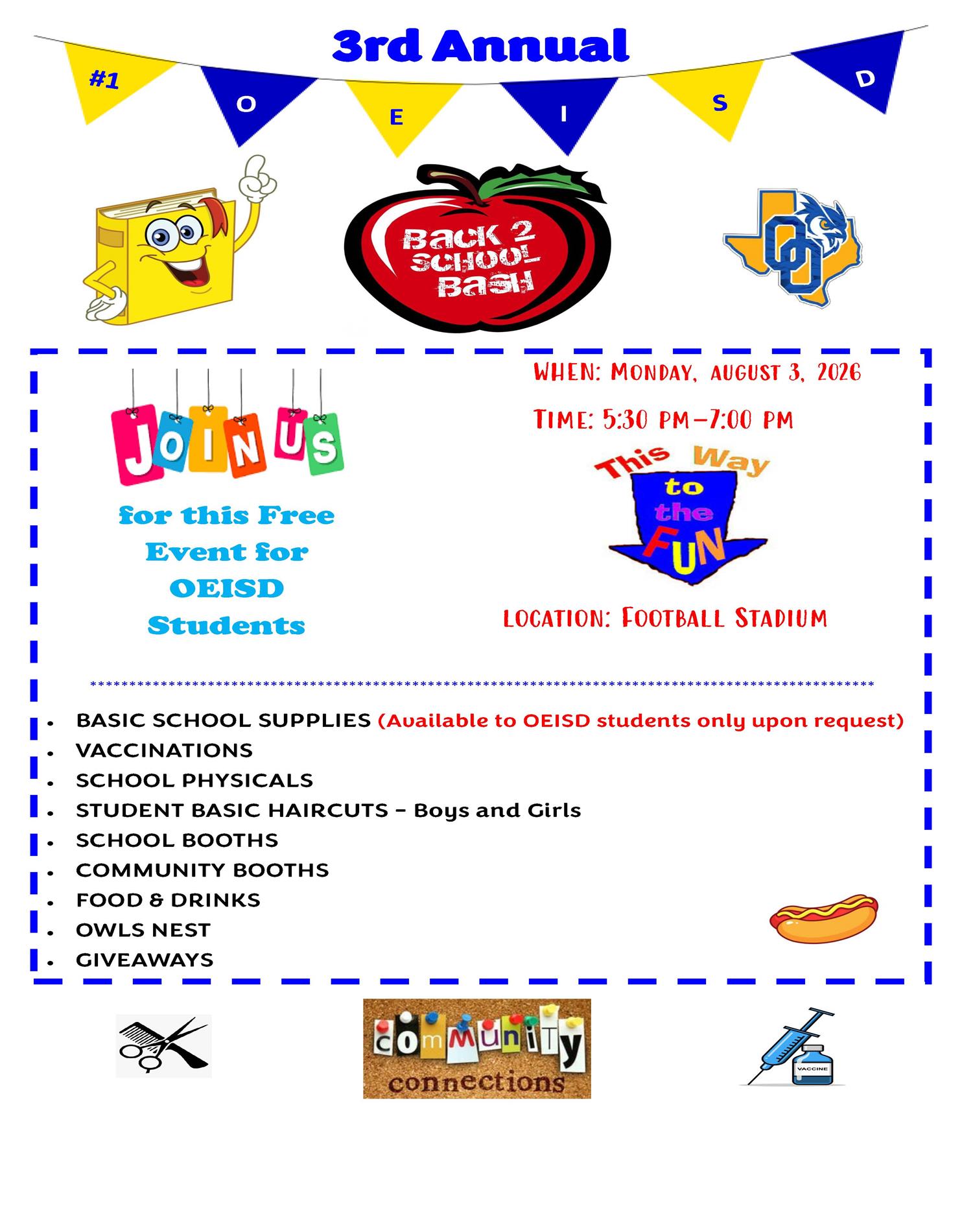 2026-2027 OEISD Back to School Bash-Flyer-Save the Date Message