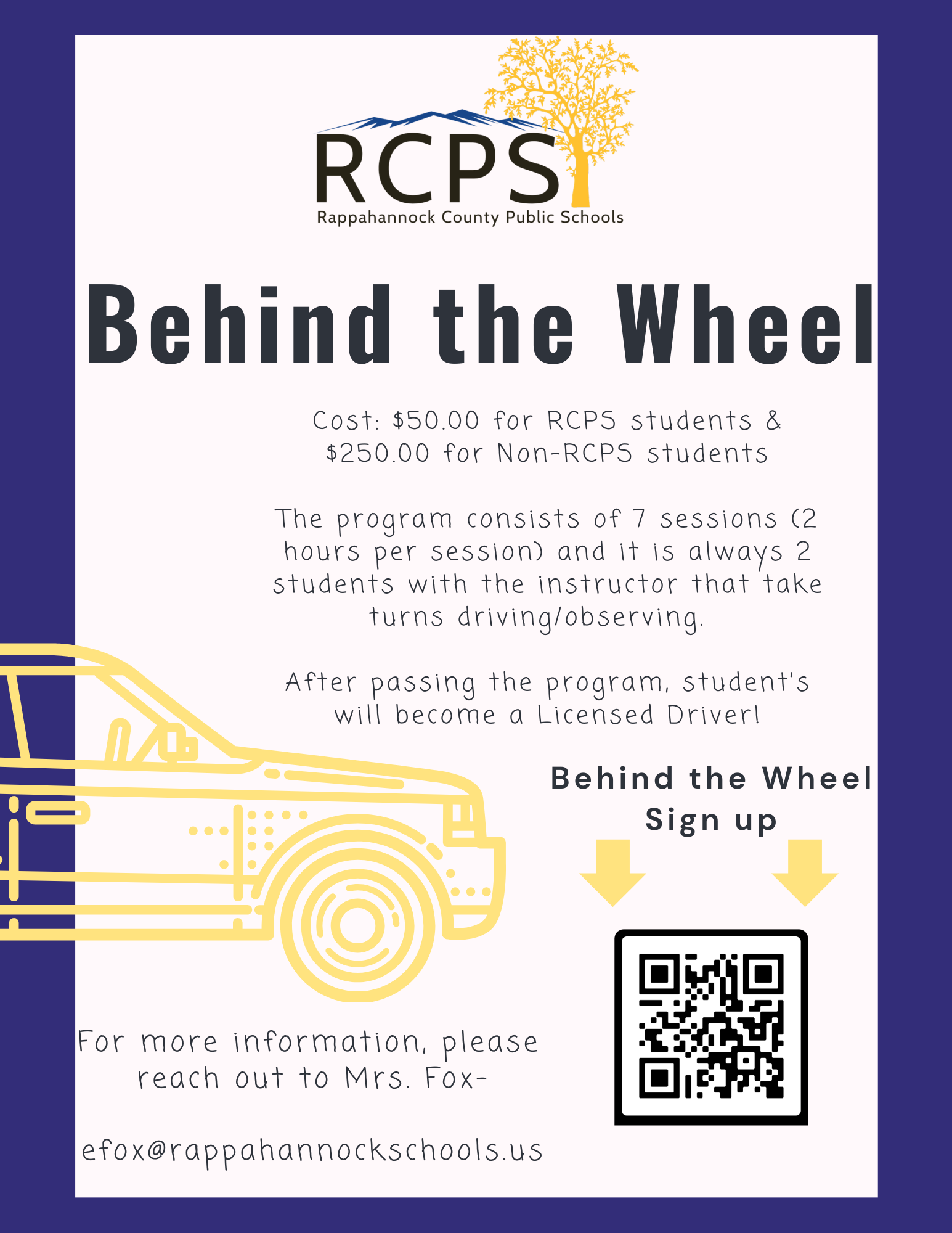 Behind-the-Wheel Sign-up Flier Behind-the-Wheel Sign-up Flier
