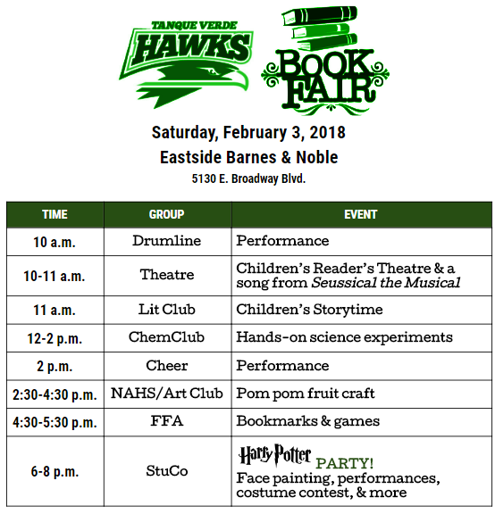 Schedule of events from one of our Barnes & Noble Book Fairs