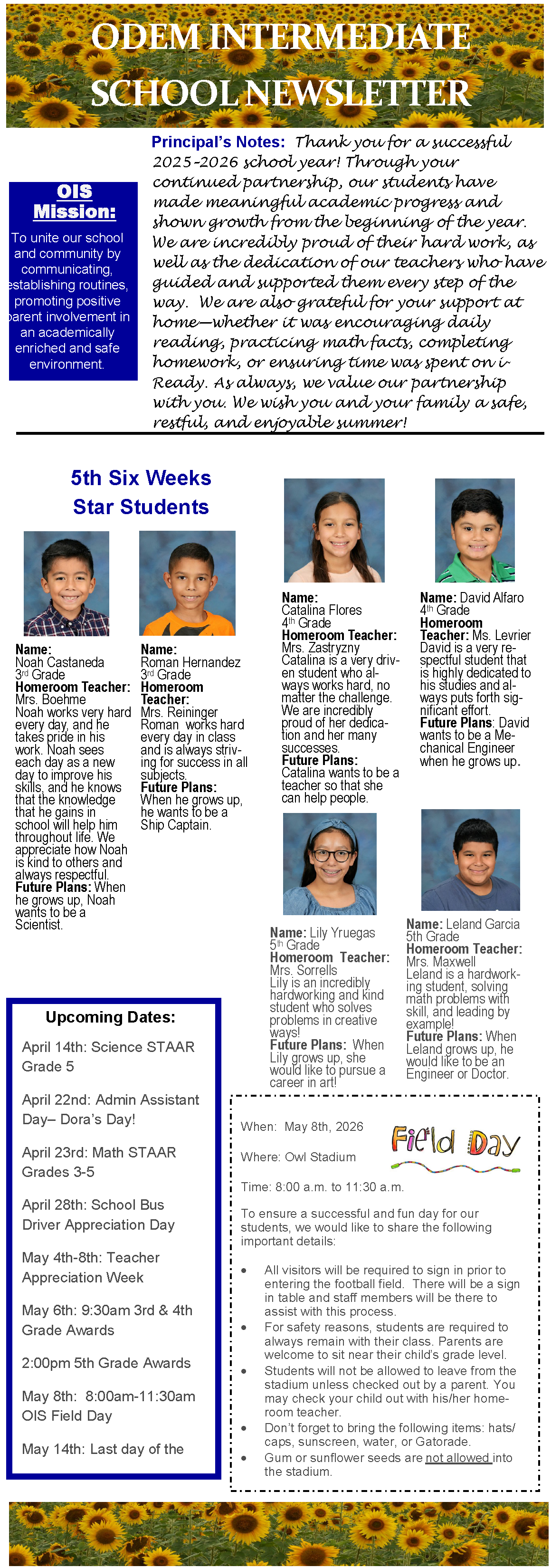 OIS 4th Six Weeks Newsletter