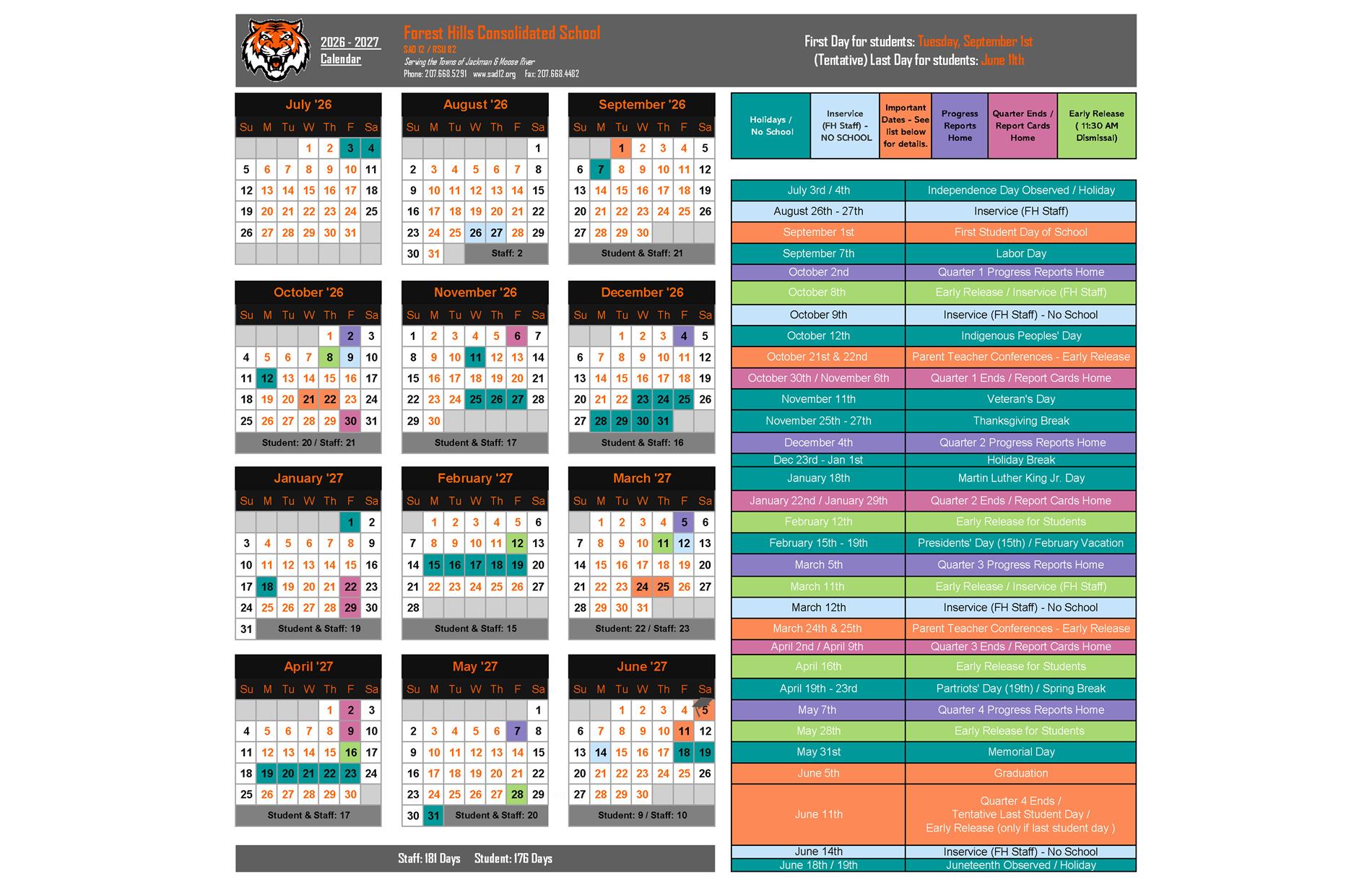 Forest Hills School Calendar Forest Hills School Calendar