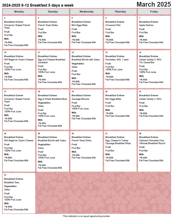 March breakfast menu