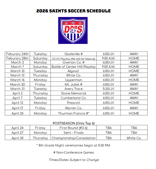 2026 Saints Soccer Schedule