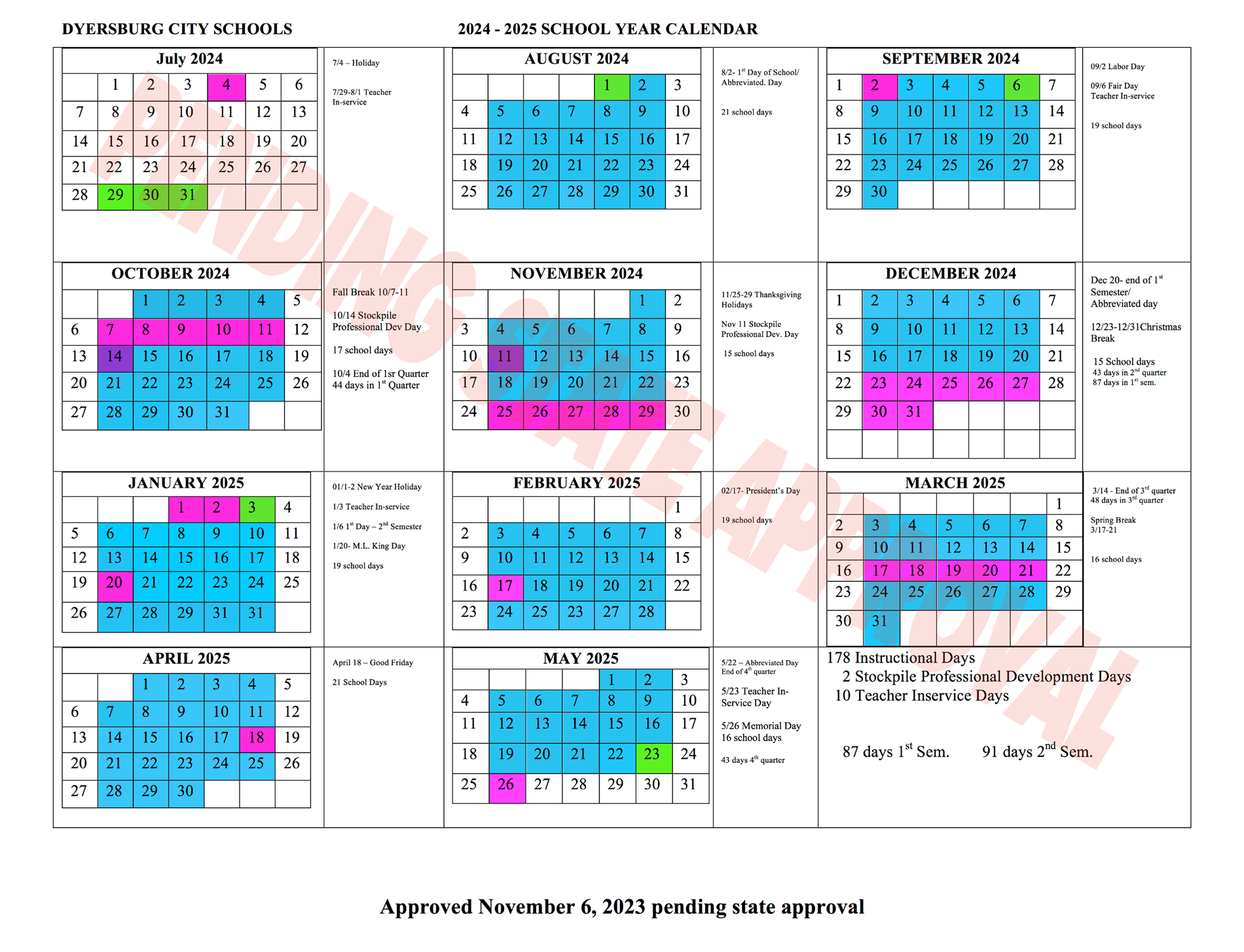 24-25 calendar pending approval