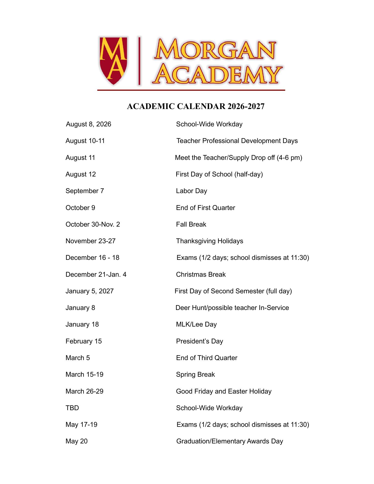 2026-2027 Academic Calendar