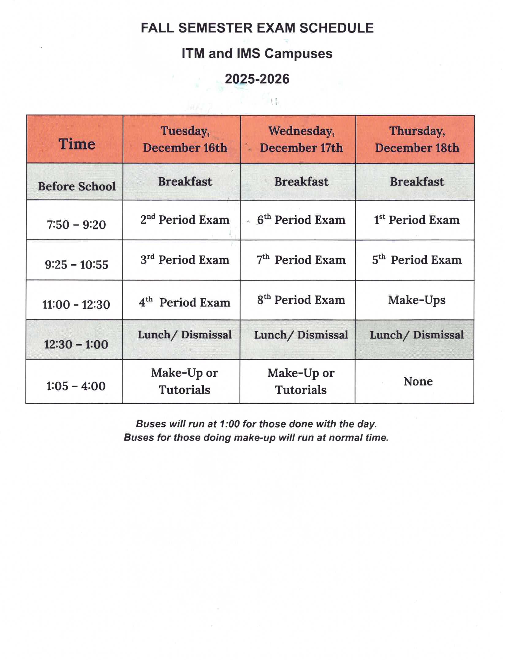 IMS AND ITM CAMPUSES FALL EXAM SCHEDULE IMS AND ITM CAMPUSES FALL EXAM SCHEDULE