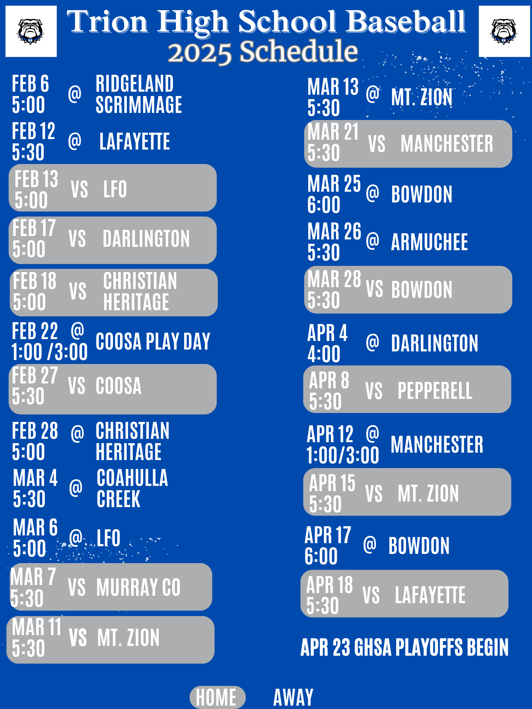 2024-2025 THS BASEBALL SCHEDULE: CLICK HERE FOR READABLE TEXT