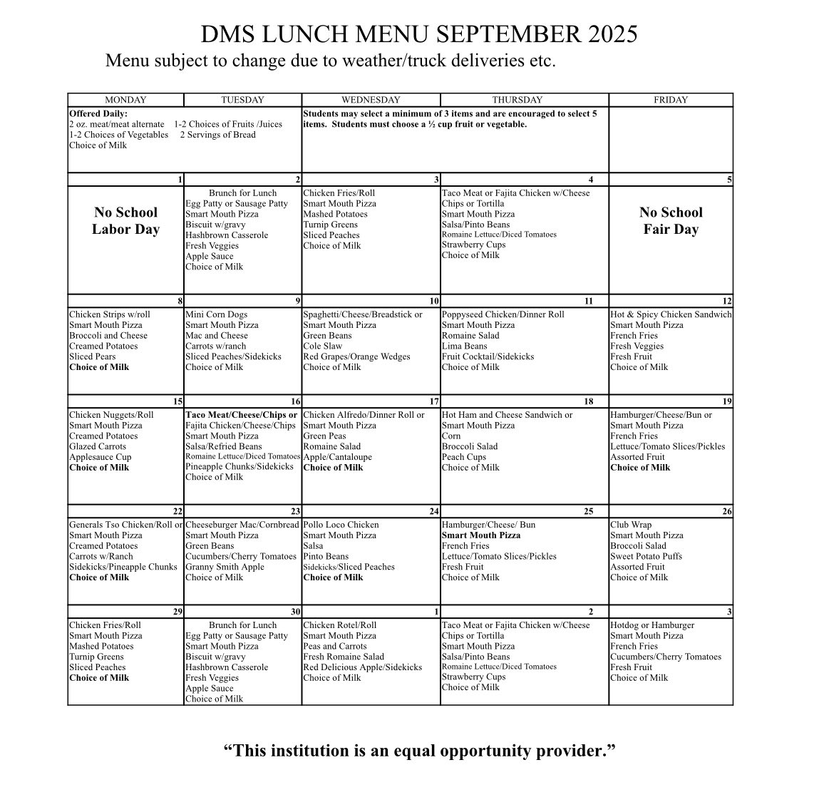 Lunch Menu
