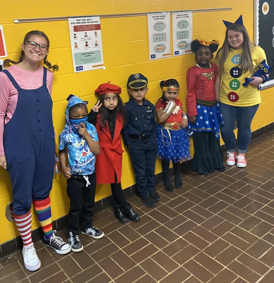 Teachers and students during book character parade