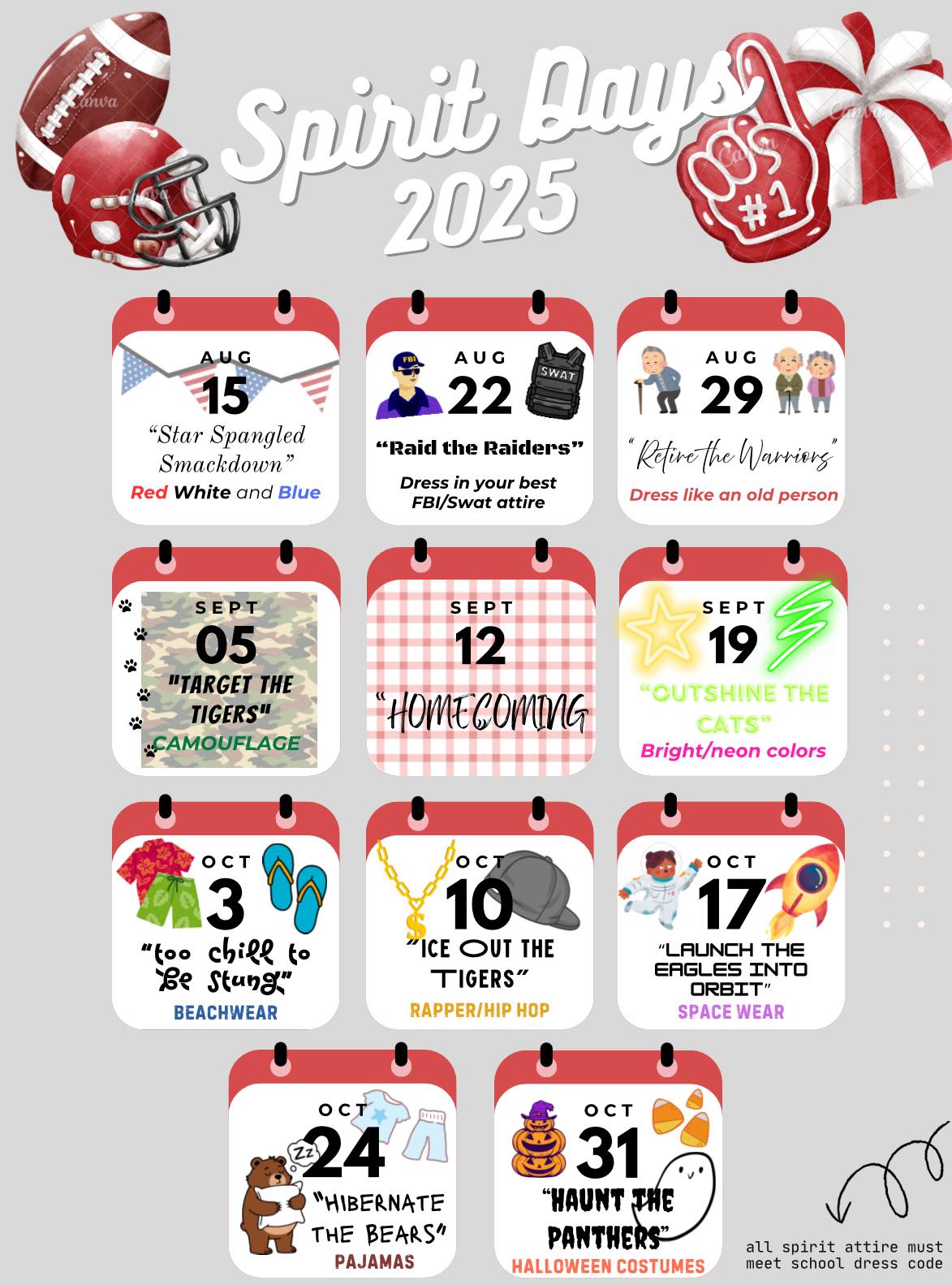 2025 Football Spirit Days