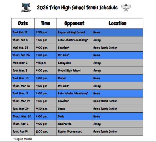 Tennis Schedule