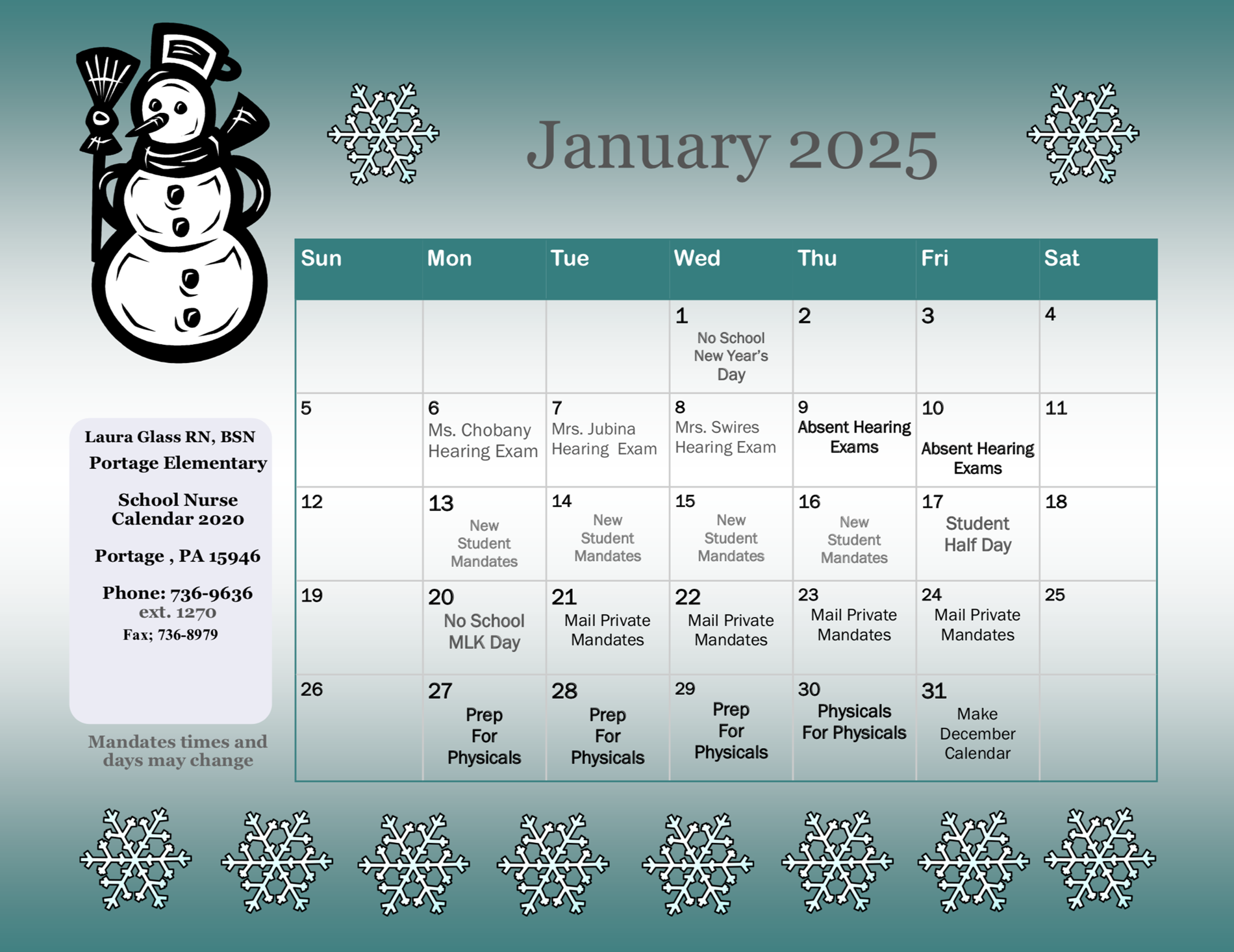 January Calendar