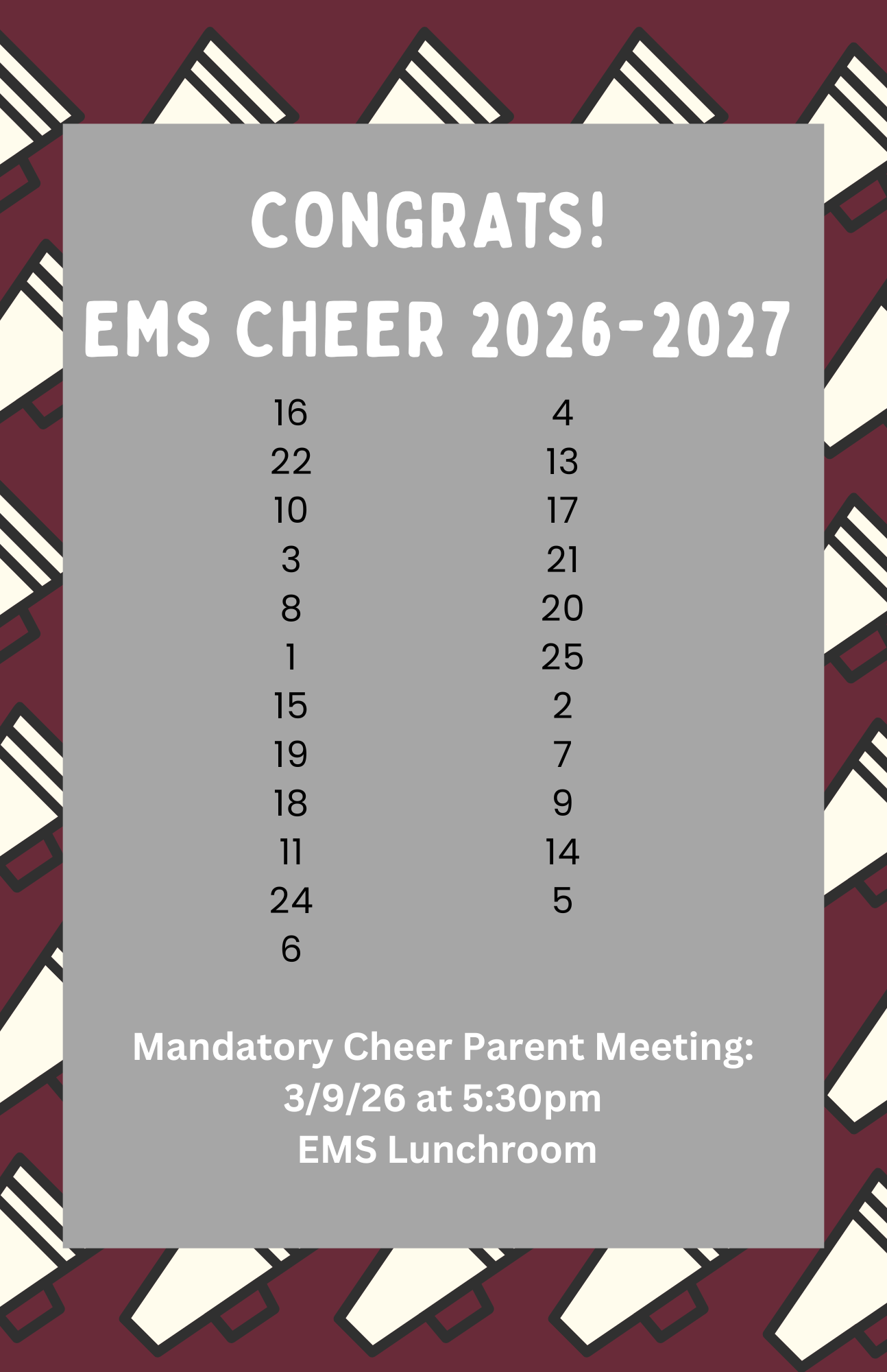 2026-2027 EMS Cheer Tryout Results