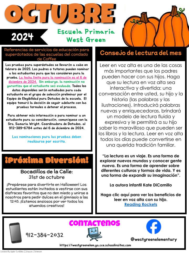 OCTOBER NEWSLETTER (SPANISH)