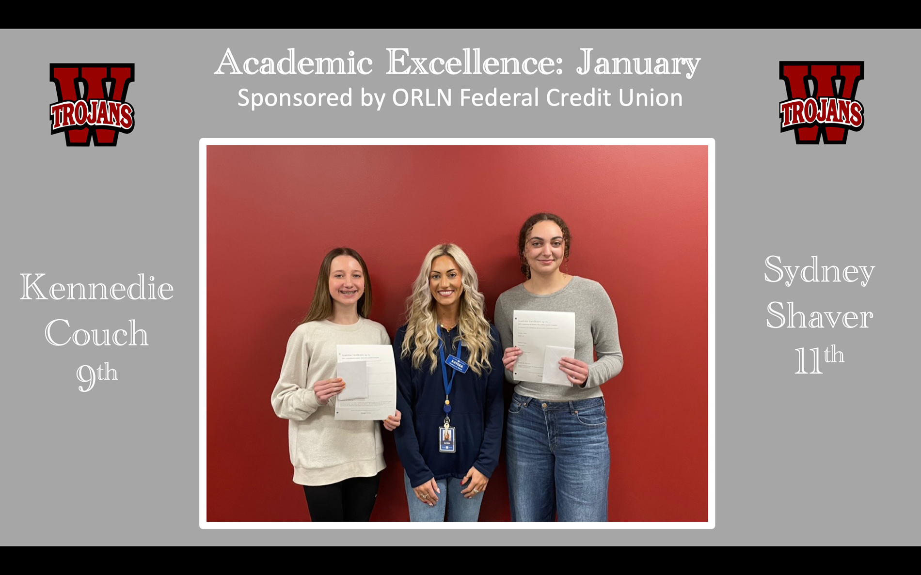 Sydney Shaver, Kennedy Couch, Academic students of month for Jan.