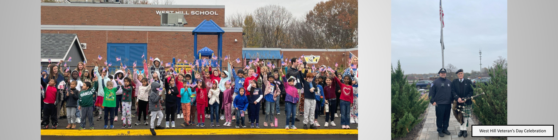 Students waving American flags in celebration of Veterans Day!