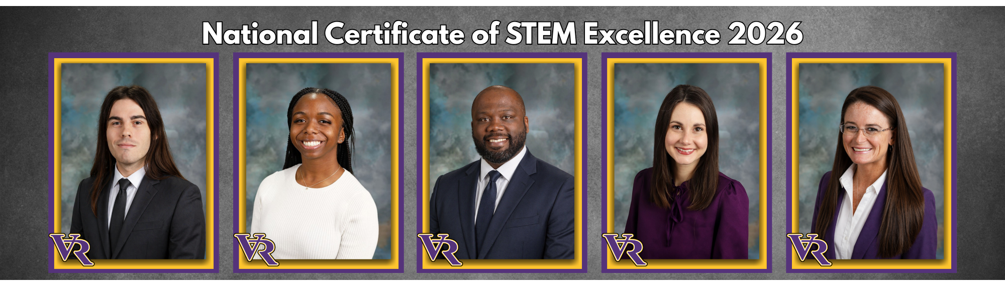 National Certificate of  STEM Excellence 2026. AI cartoon photo of teachers and students doing STEM activity. STEM items border