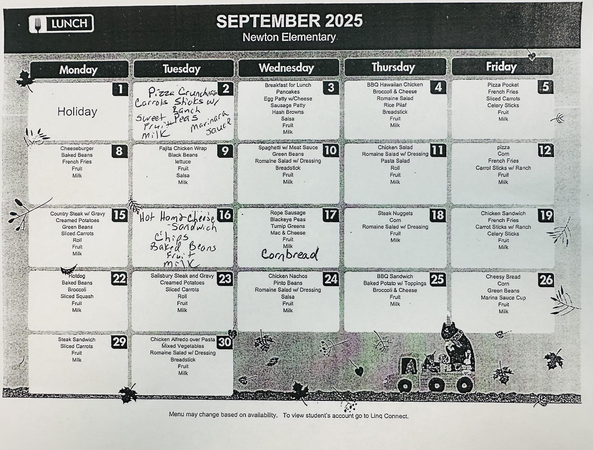 September Lunch Menu