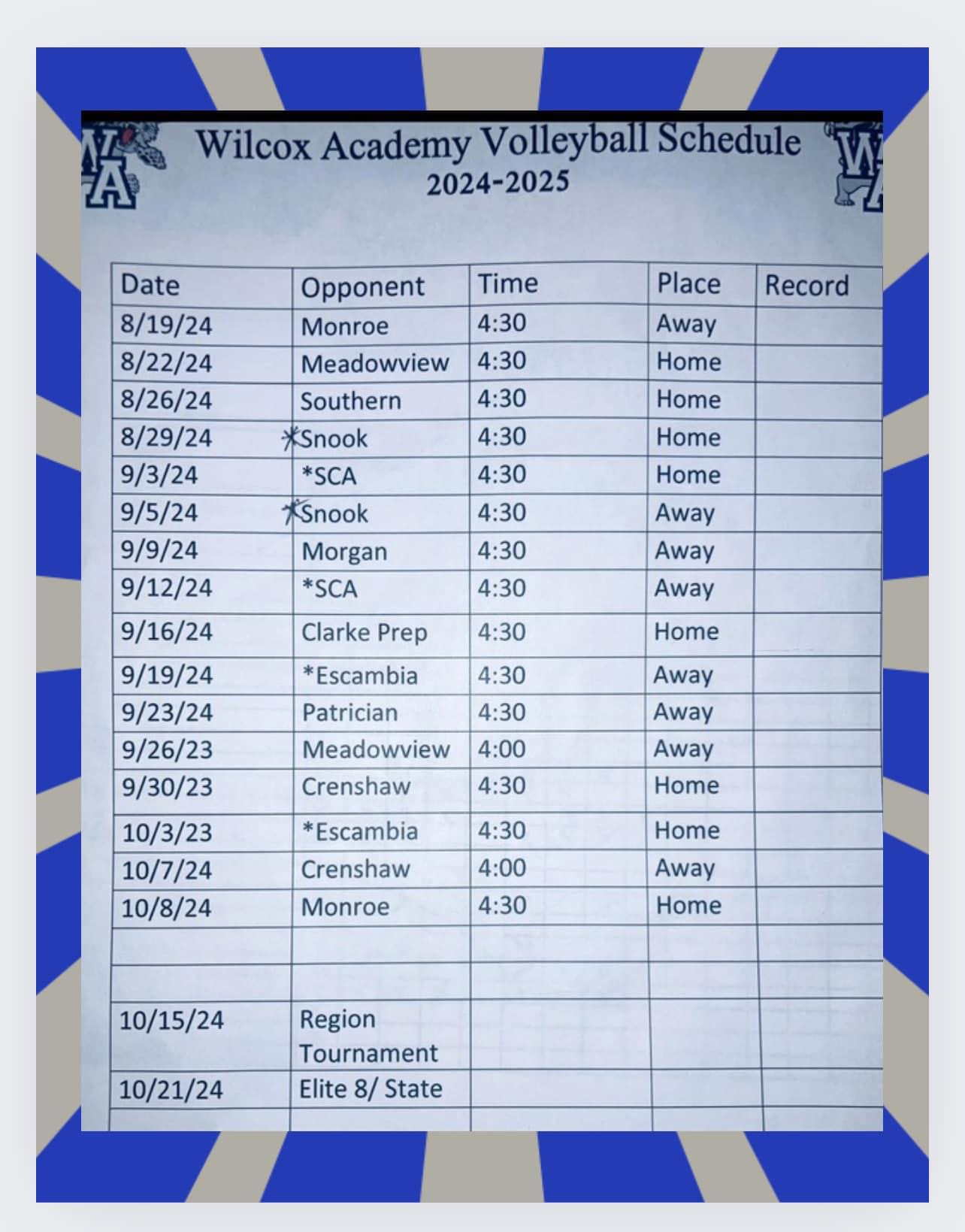 2024 Volleyball Schedule