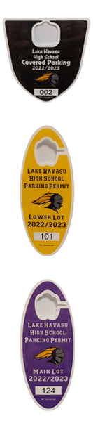 LHHS parking permit samples for upper lot, lower lot and covered parking
