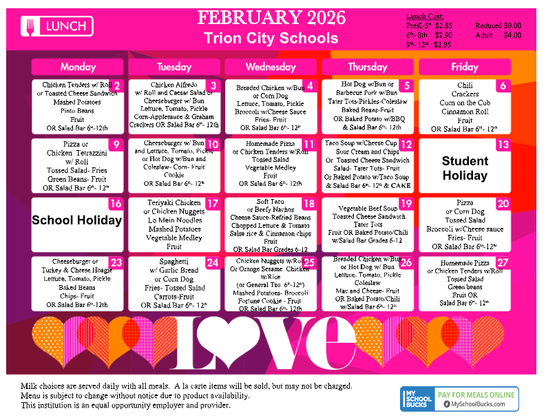 TCS LUNCH MENU: CLICK TO ACCESS READABLE TEXT