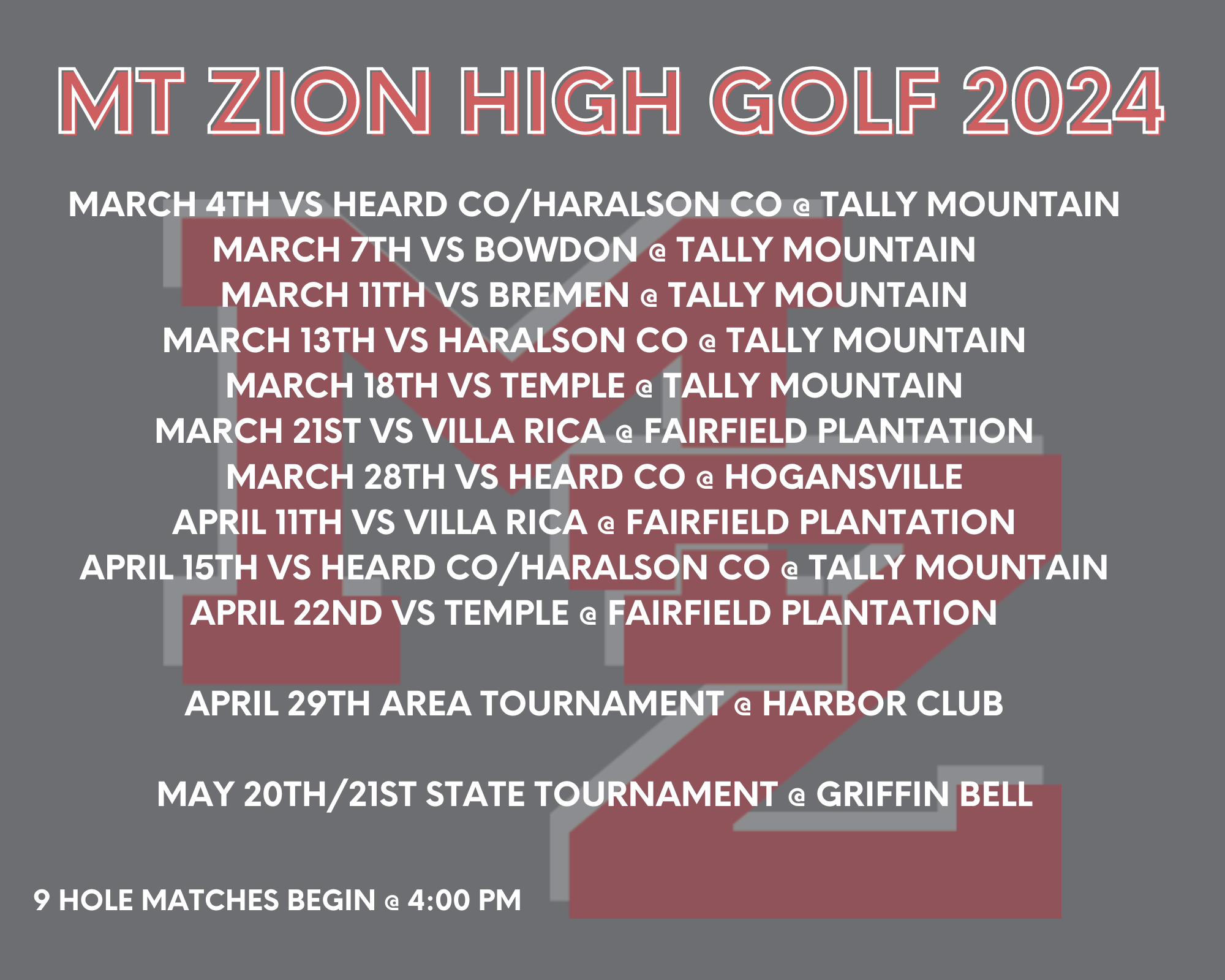 Mt. Zion Golf Schedule