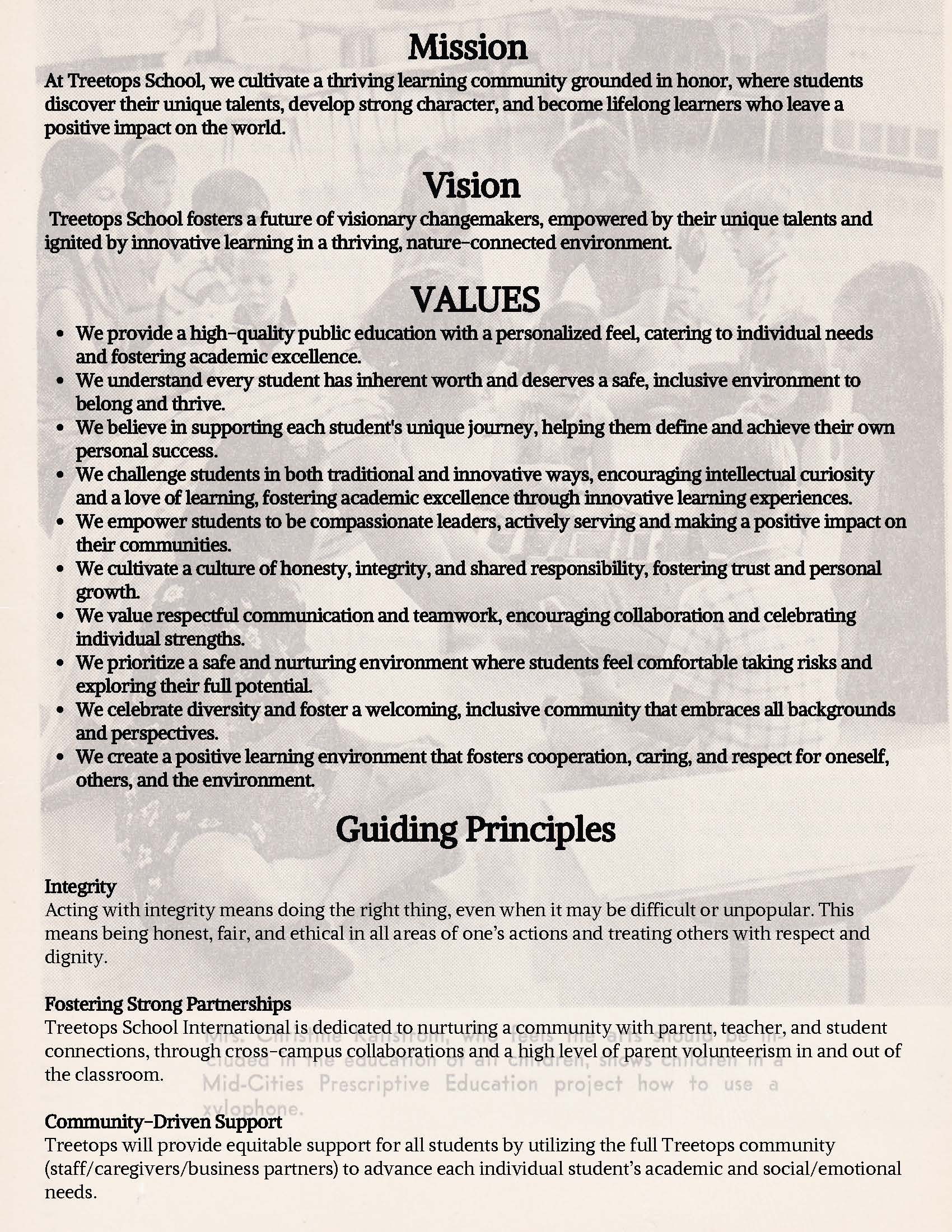 Mission Vision values