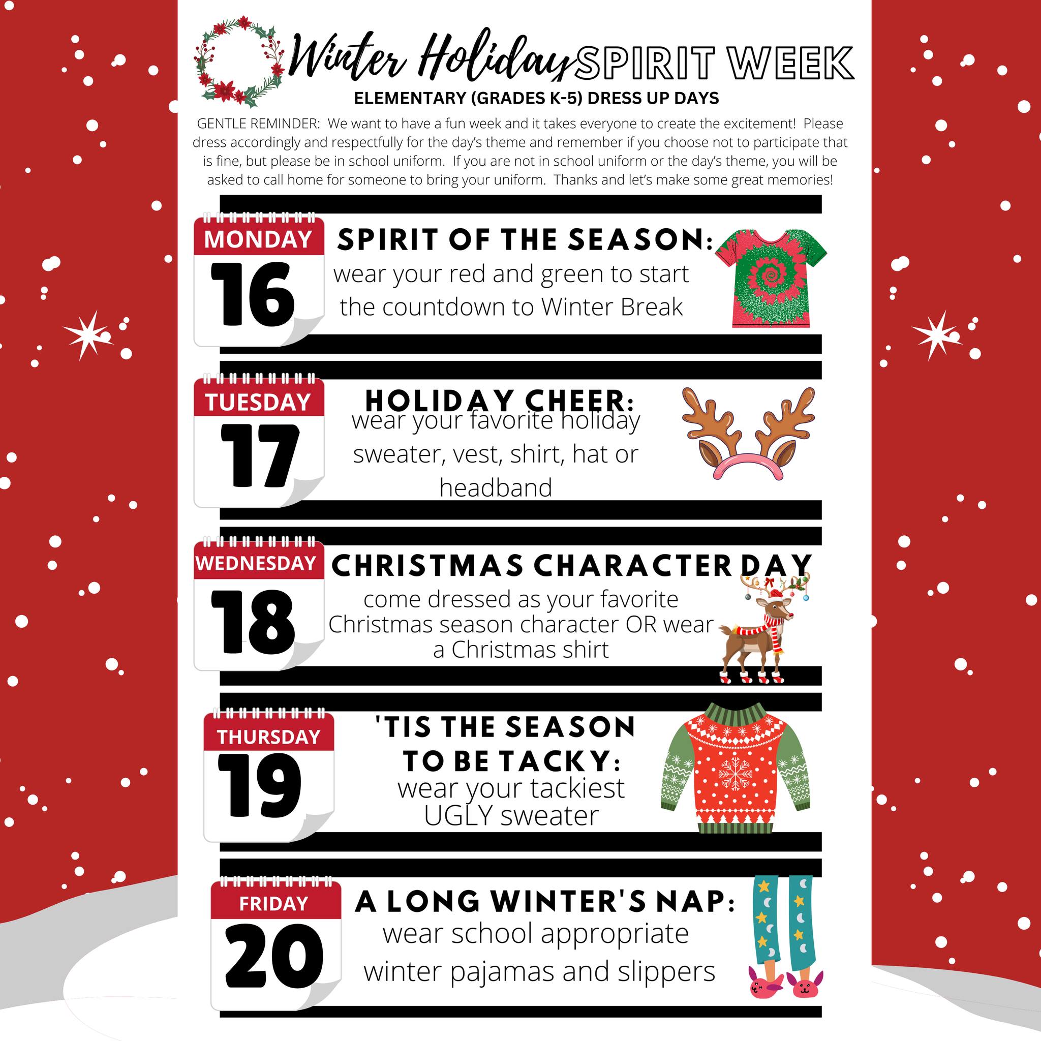 Winter Holiday Spirit Week