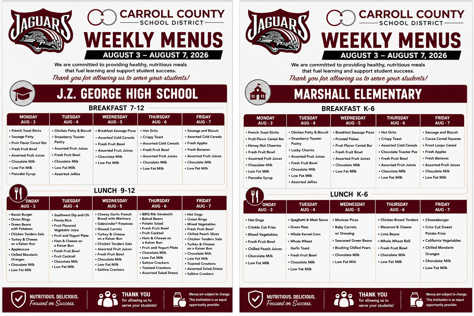 Lunch Menus